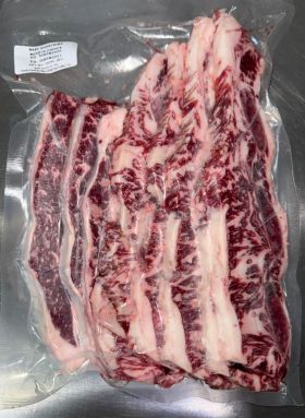 1-BEEF SHORTRIBS BONE IN CHOICE EXCEL SLICED 120G PC 1KG PACK_FG
